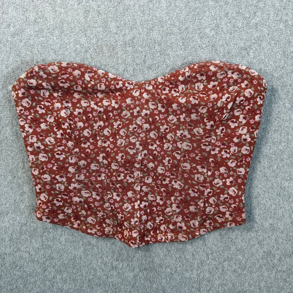 Altar'd State Floral Corset Bustier Top Size XS Brown Strapless Sweetheart Crop
